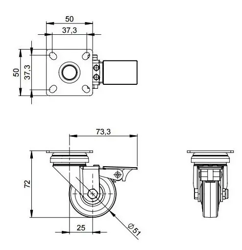Adam Hall 3703 колесо поворотное с тормозом (Guitel)