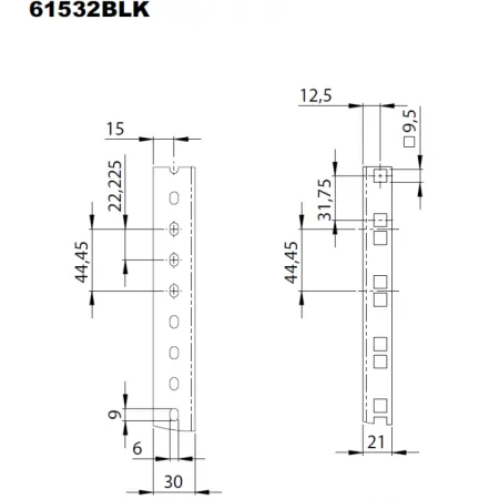 Для рэковых кейсов Adam Hall 61532 BLK Рэковая направляющая 45U