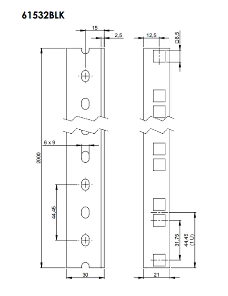 Для рэковых кейсов Adam Hall 61532 BLK Рэковая направляющая 45U