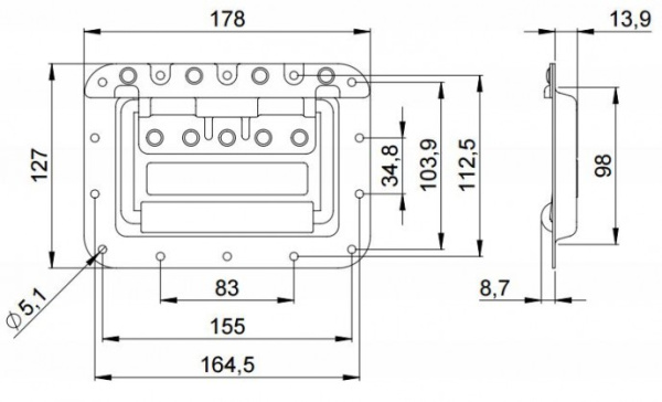 Adam Hall 34085 ручка откидная обрезиненная на плате глубиной 14 мм